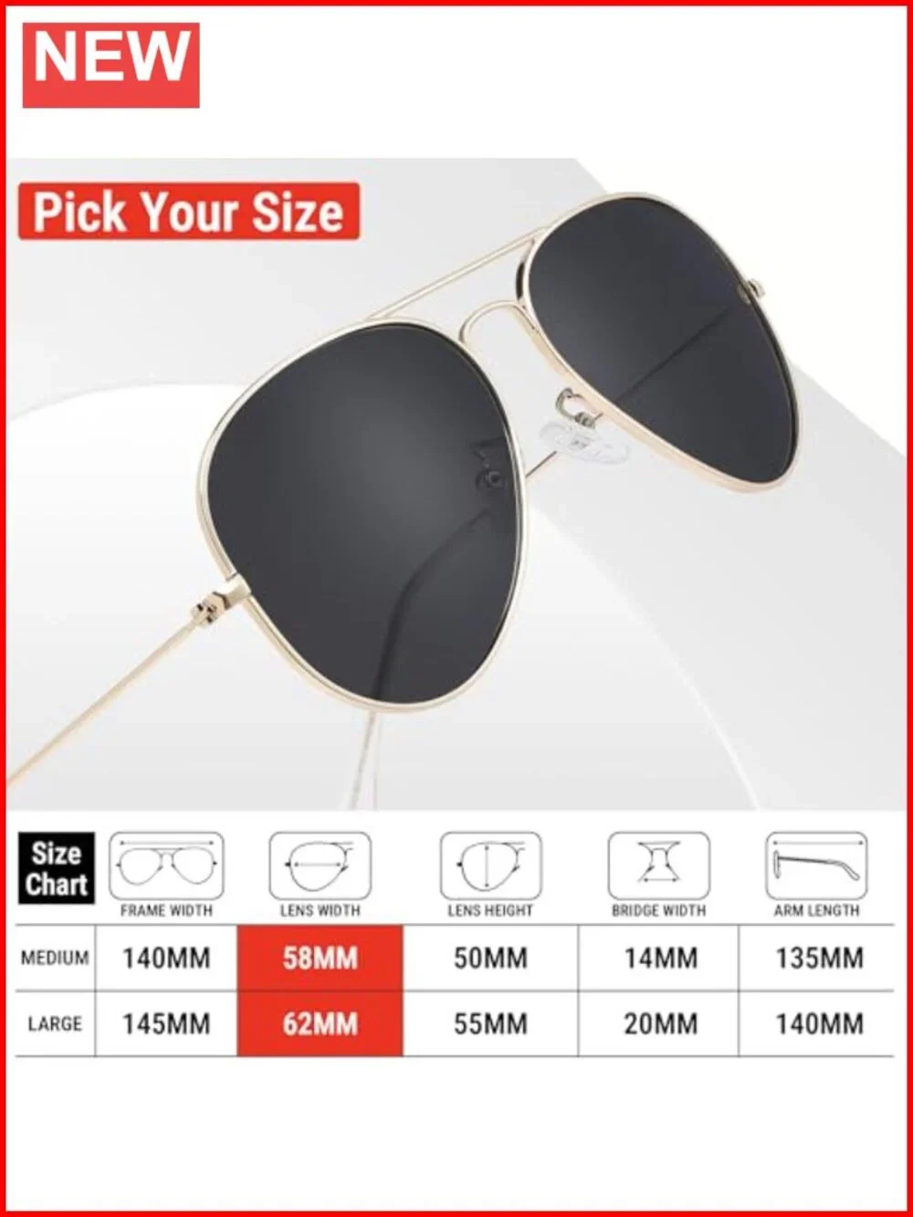 Classic Polarized Aviator Sunglasses UV400 Protection Metal Frame